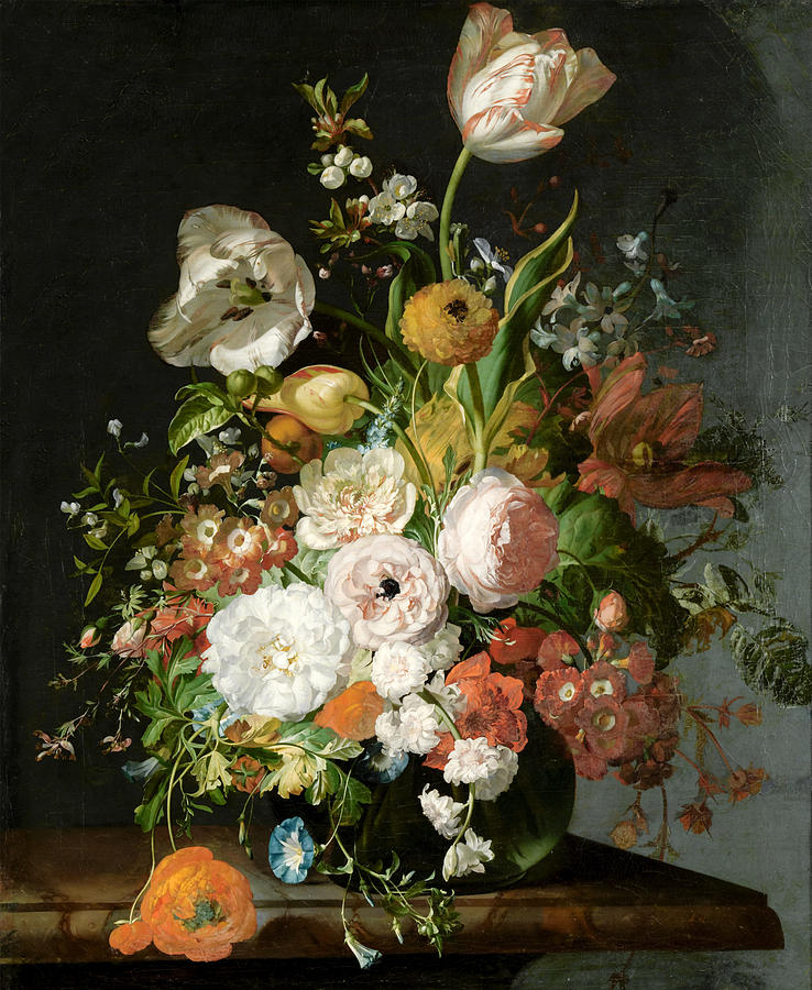 Flowers in a Glass Vase Painting by Rachel Ruysch
