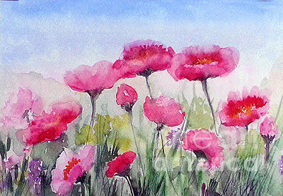 Flowers in a meadow Painting by Asha Sudhaker Shenoy