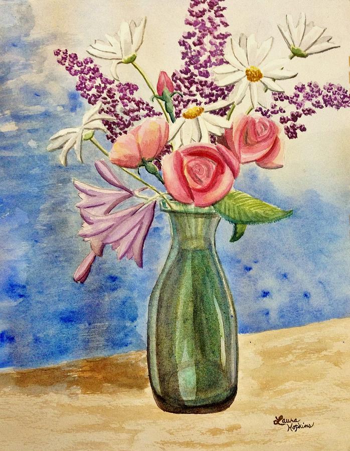Watercolor Painting Roses in a Milk Jug