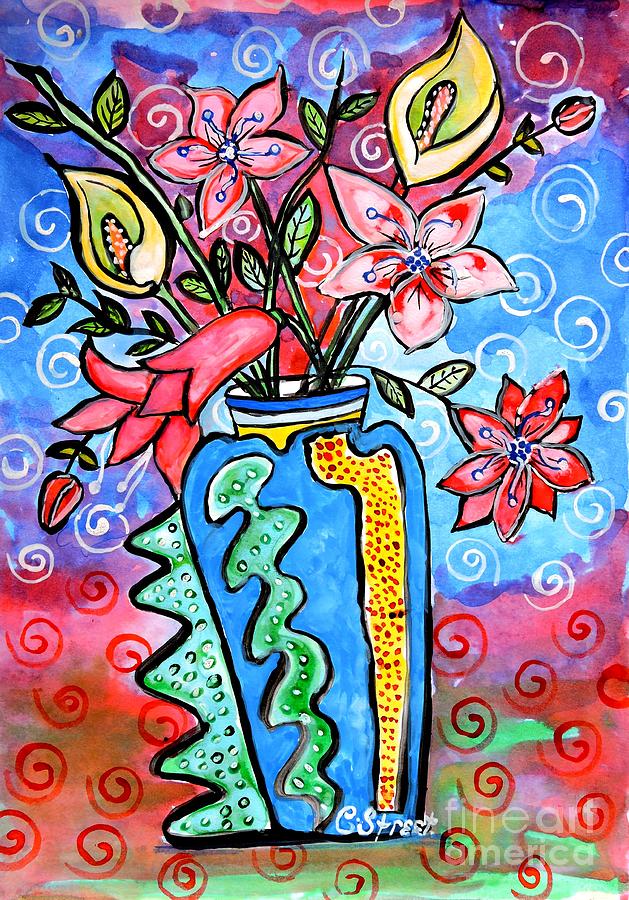 Vase Painting - Flowers in a Peculiar Vase by Caroline Street