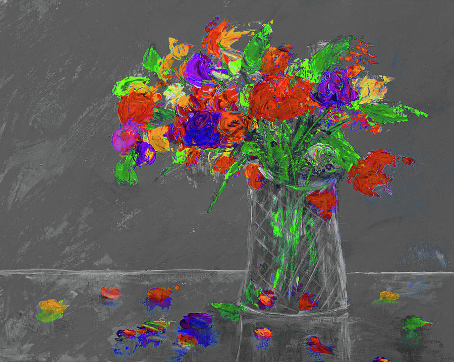 Flowers In A Vase Painting Grey Painting by Ken Figurski