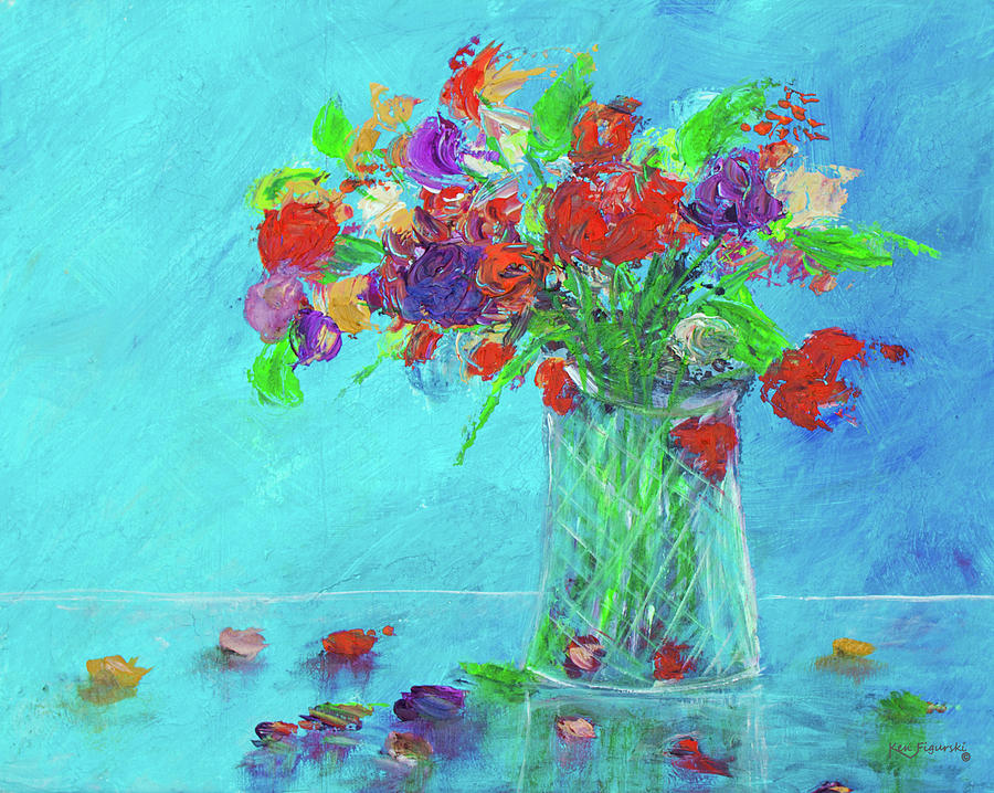Flowers In A Vase Painting Red Painting by Ken Figurski