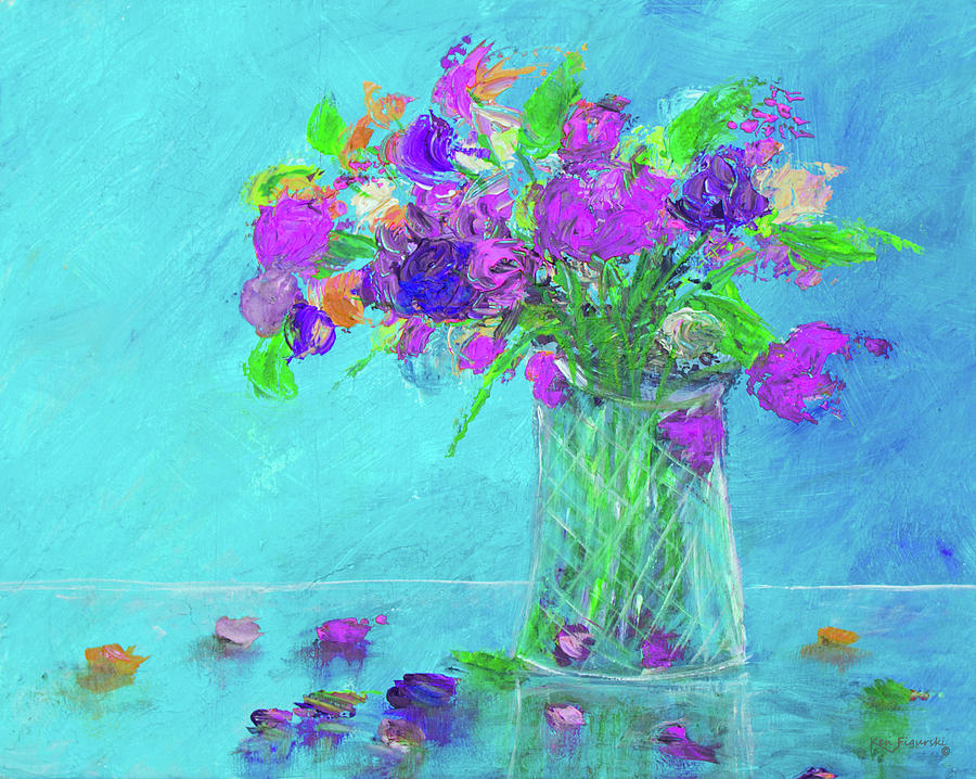 Flowers In A Vase Painting Purple Painting by Ken Figurski