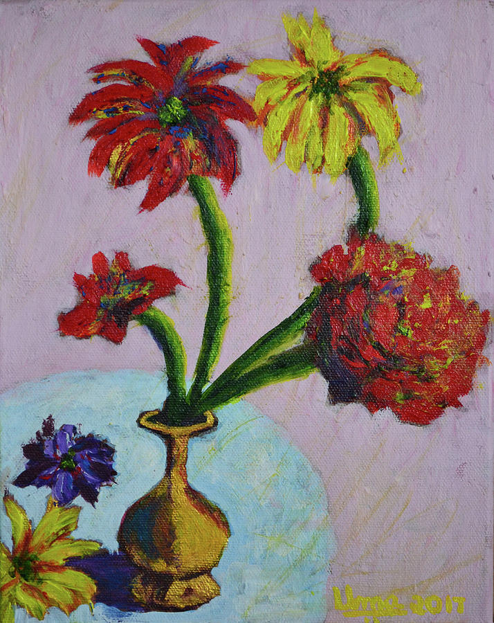 Flowers in a vase Painting by Uma Krishnamoorthy