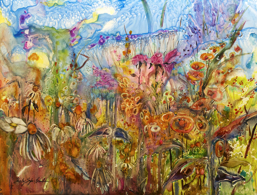 Flowers in a Wash Painting by Shirley Sykes Bracken
