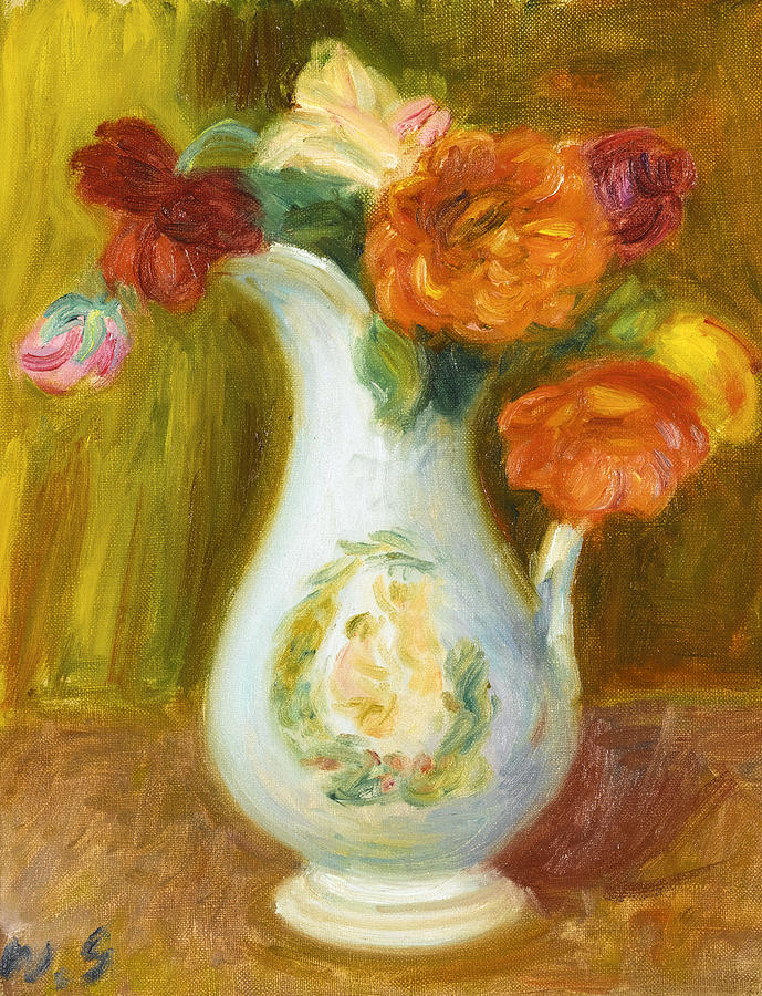 Flowers in a white pitcher Painting by William James Glackens