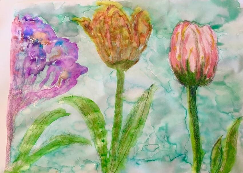 Tulips abloom Painting by Dottie Visker
