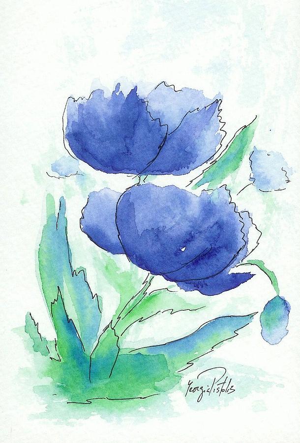 Flowers in blue Painting by Georgia Pistolis