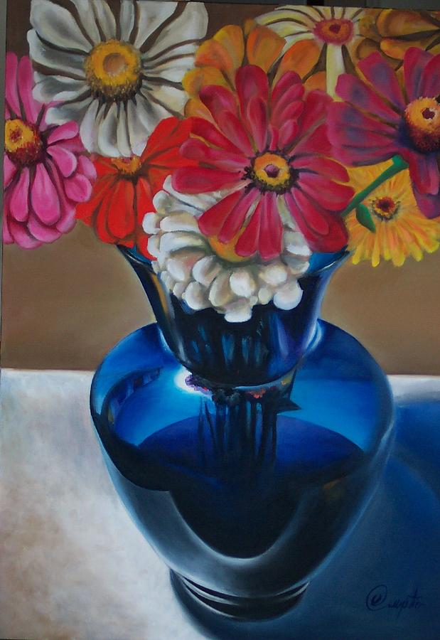 Flowers In Blue Vase Painting By Erick Charpentier Fine Art America