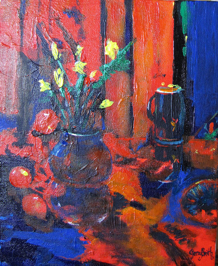 Flowers in Blue Vase Painting by Gary Smith