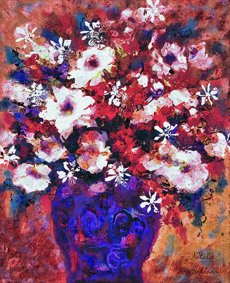 Flowers In Blue Vase Painting by Natalie Holland