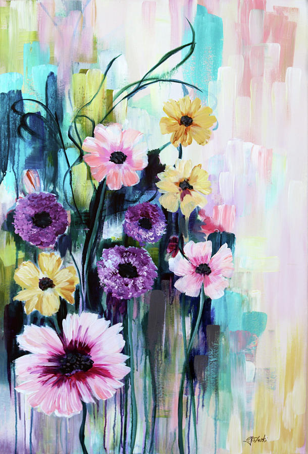 Flowers in Contempory No.1 Painting by Carole Sluski