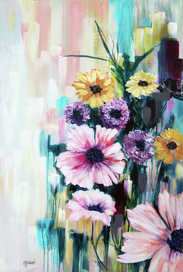 Flowers in Contempory No.2 Painting by Carole Sluski