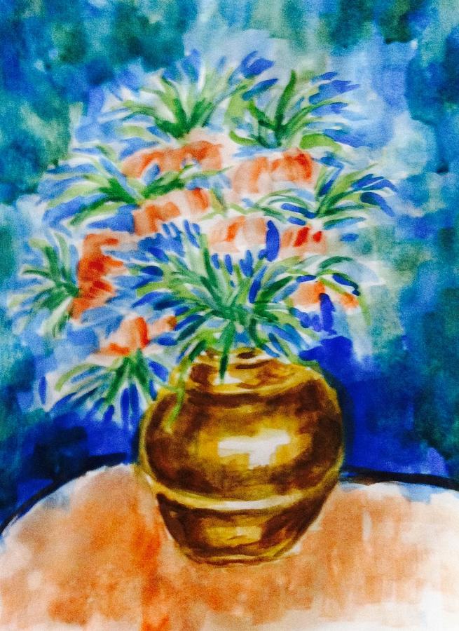 Flowers in copper vase Painting by Hae Kim