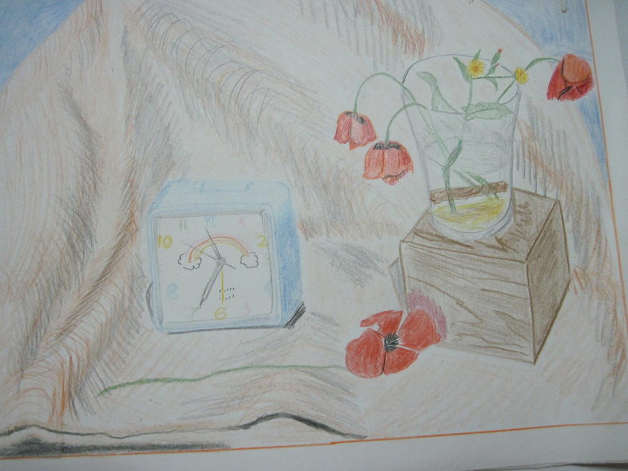 Flowers in glass. color pencils 1992 Drawing by Dr Loifer Vladimir