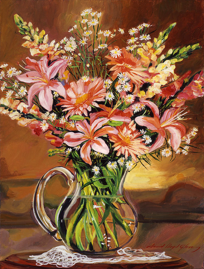 Flowers In Glass Painting by David Lloyd Glover