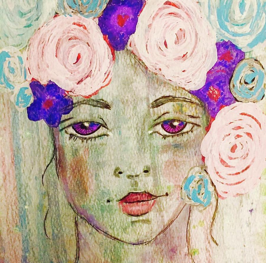 Flowers In Hair Mixed Media by Mara Johnson - Fine Art America