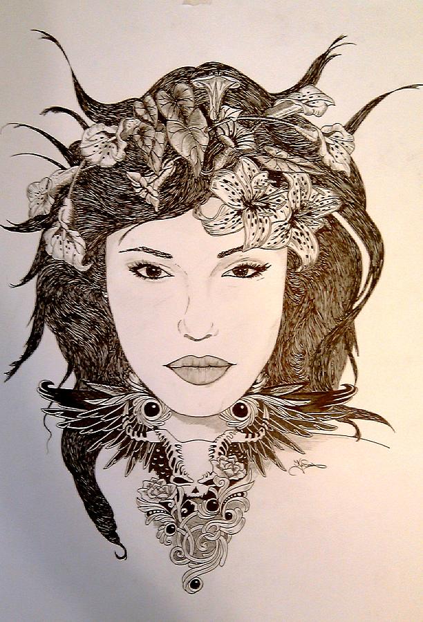 Flowers In Her Hair Drawing by Kevin Wood