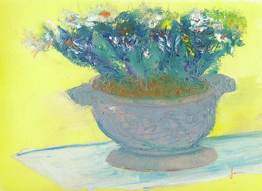 Flower Painting - Flowers in Patio Pot by Janet Gunderson
