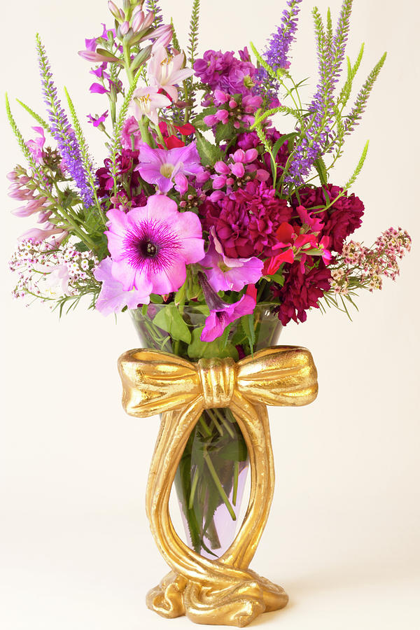 Flowers In Ribboned Vase  Photograph by Sandra Foster