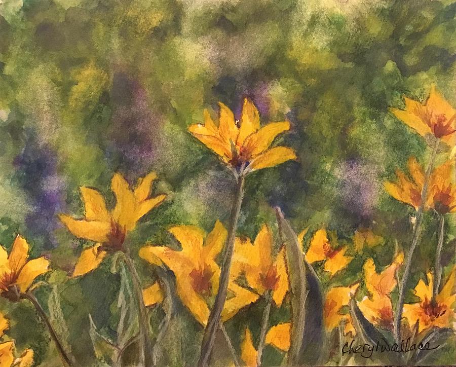 Flowers in the Field Painting by Cheryl Wallace