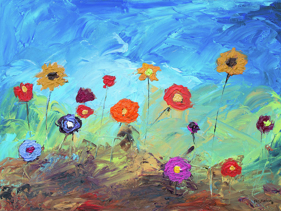 Flowers In The Meadow Modern Impressionistic Painting Painting by Ken Figurski