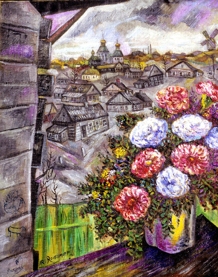 Flowers In The Village Painting by Ari Roussimoff