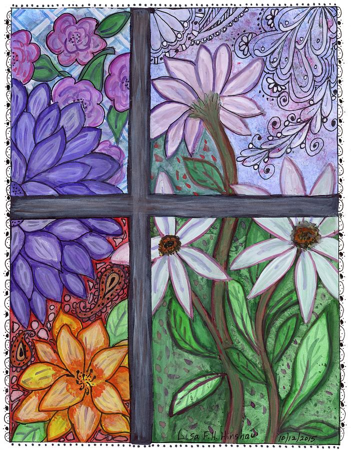 Flowers in the Window Painting by Lisa Hinshaw