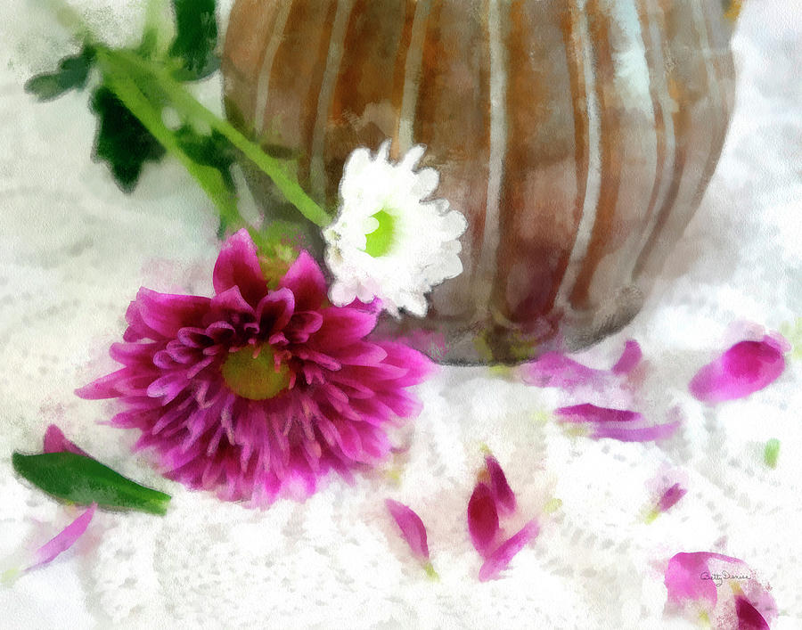 Flower Photograph - Flowers, Lace and a Vase by Betty Denise