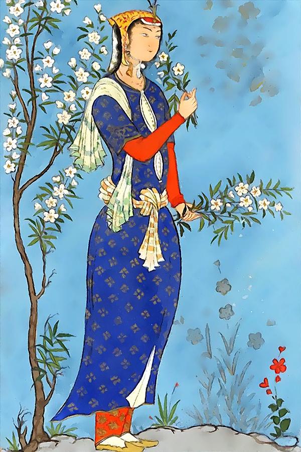 Flowers Lady Painting by Munir Alawi