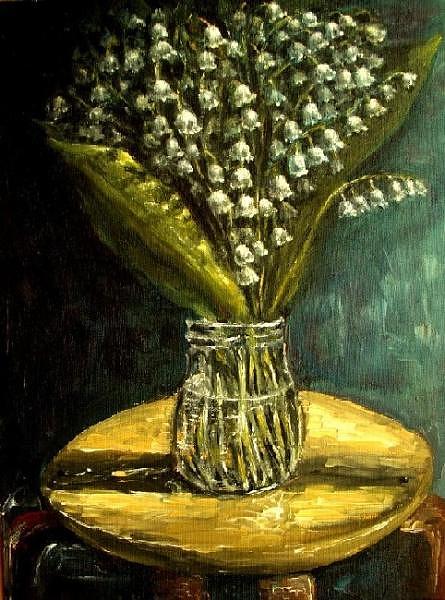Flower Painting - Flowers Lily of the Valley  still life oil painting by Natalja Picugina