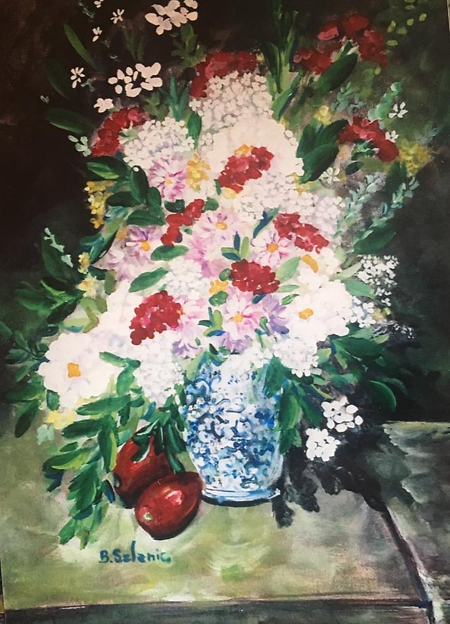 Flowers n tomato Painting by Barbara Szlanic