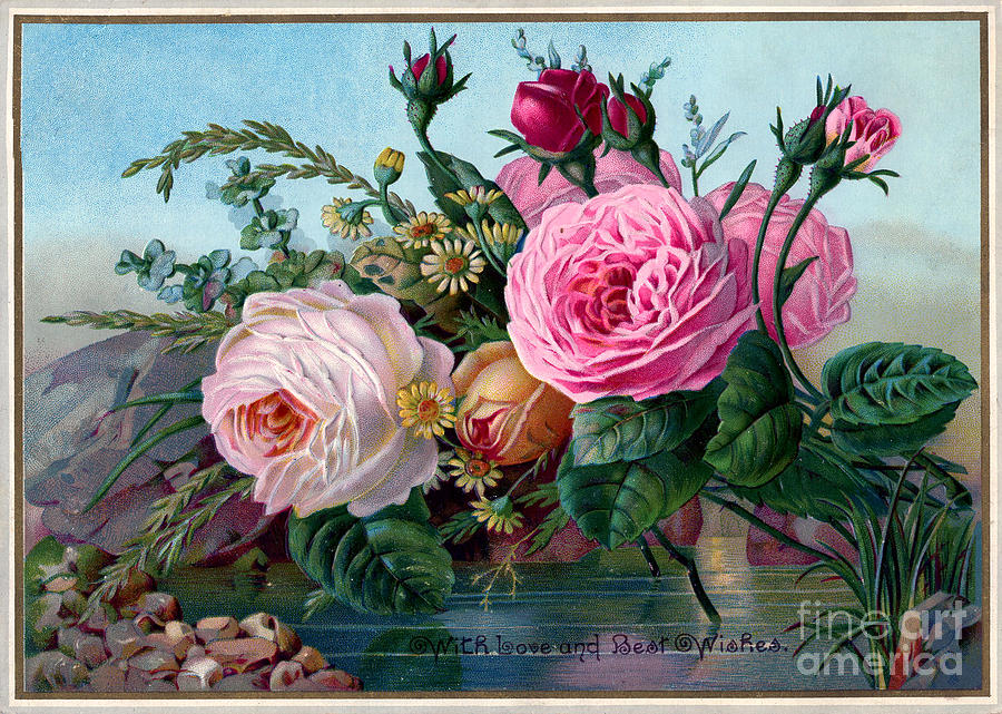 Flowers next to water Painting by Vintage Collectables