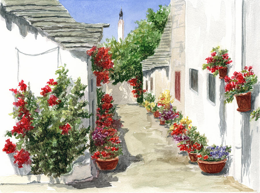Flower Painting - Flowers of Alberobello by Jeno Futo