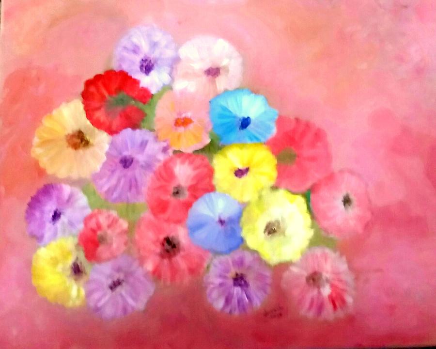 Blues Painting - Flowers of Many Colors by Jackie Lewis