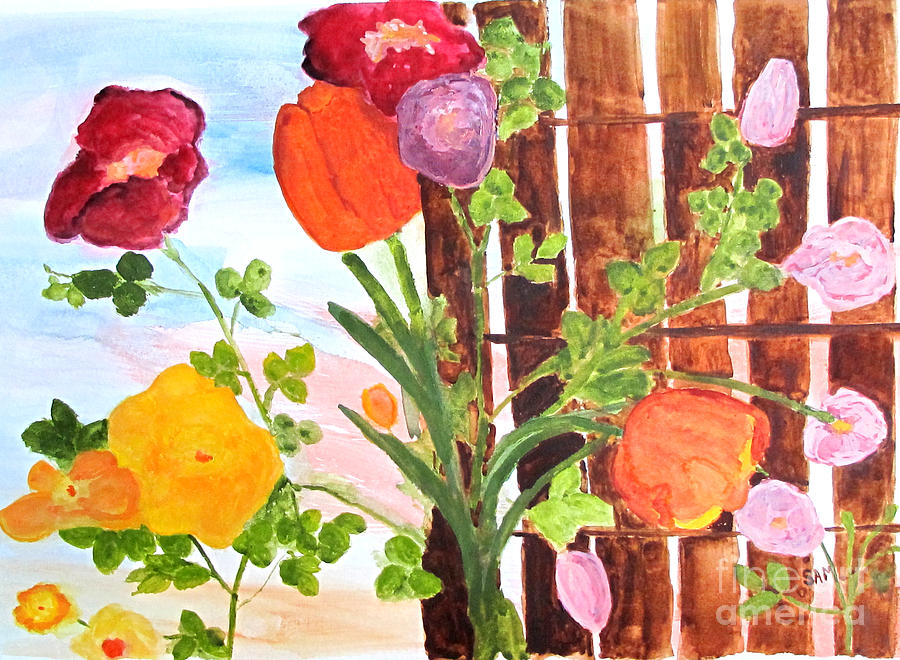 Flowers on a Fence Painting by Sandy McIntire