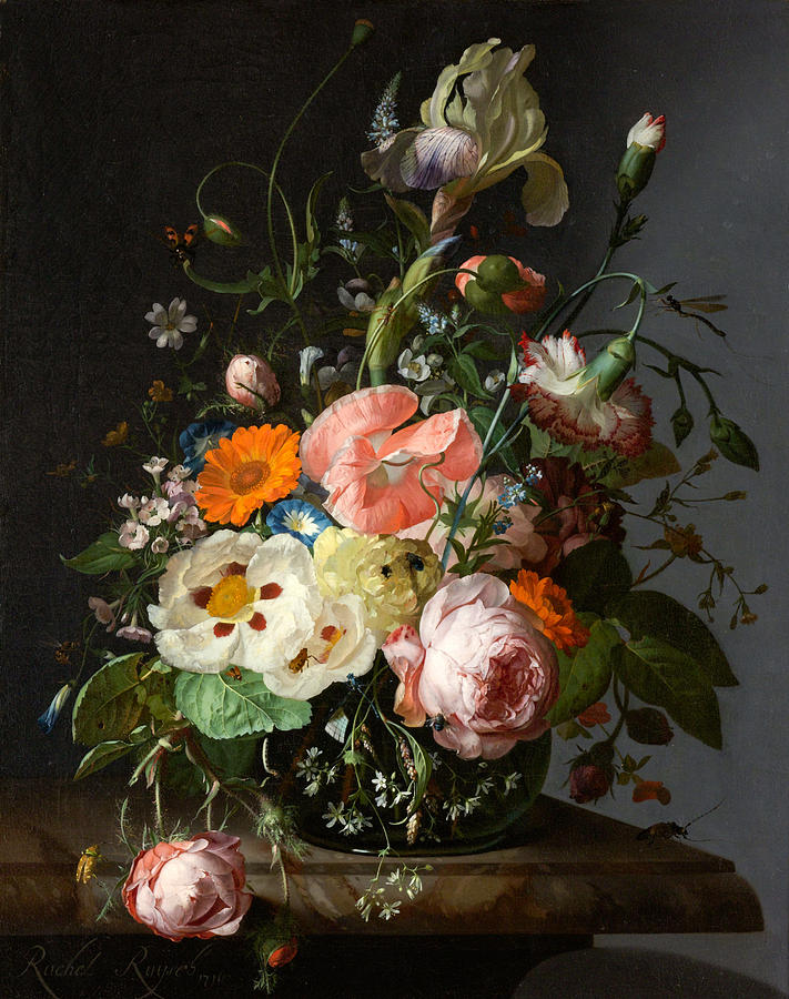 Flowers on a Table Top  Painting by Rachel Ruysch