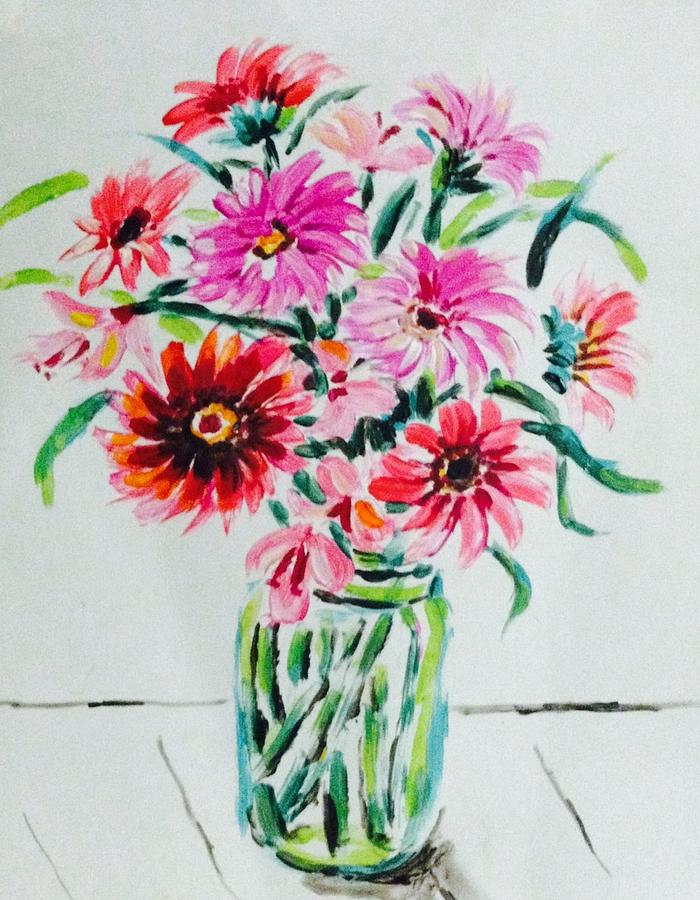 Flowers on clear vase Painting by Hae Kim