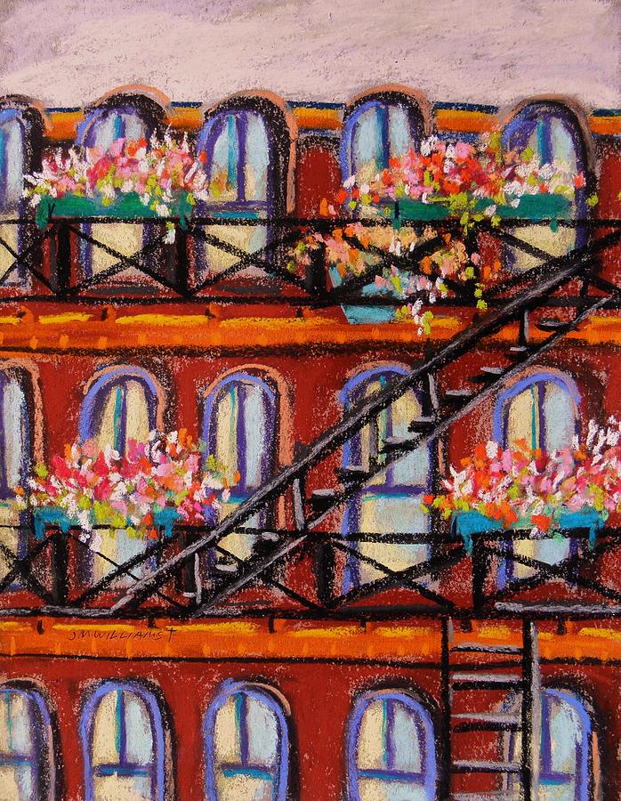 Flowers on Fire Escape Painting by John Williams