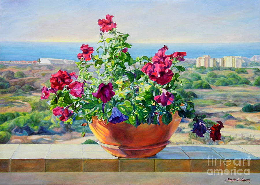 Still Life Painting - Flowers on the balcony  by Maya Bukhina