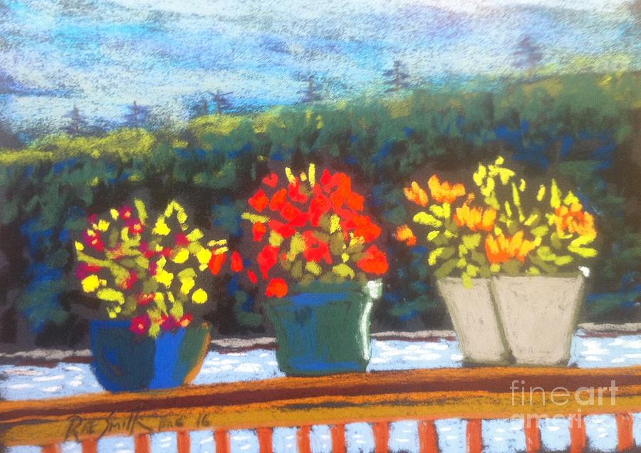 Flowers on the Railing Pastel by Rae  Smith