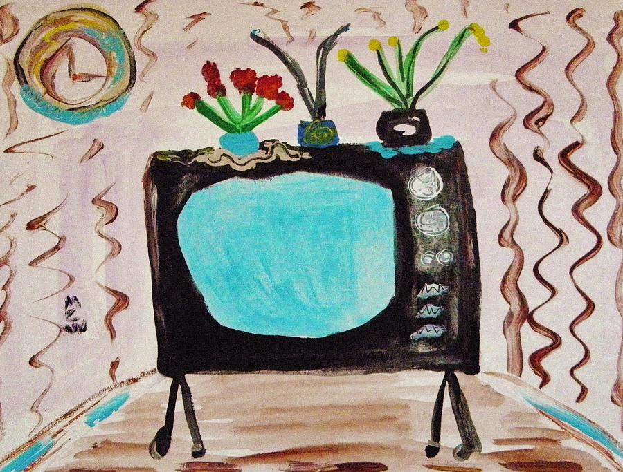 Flowers on Vintage TV Painting by Mary Carol Williams