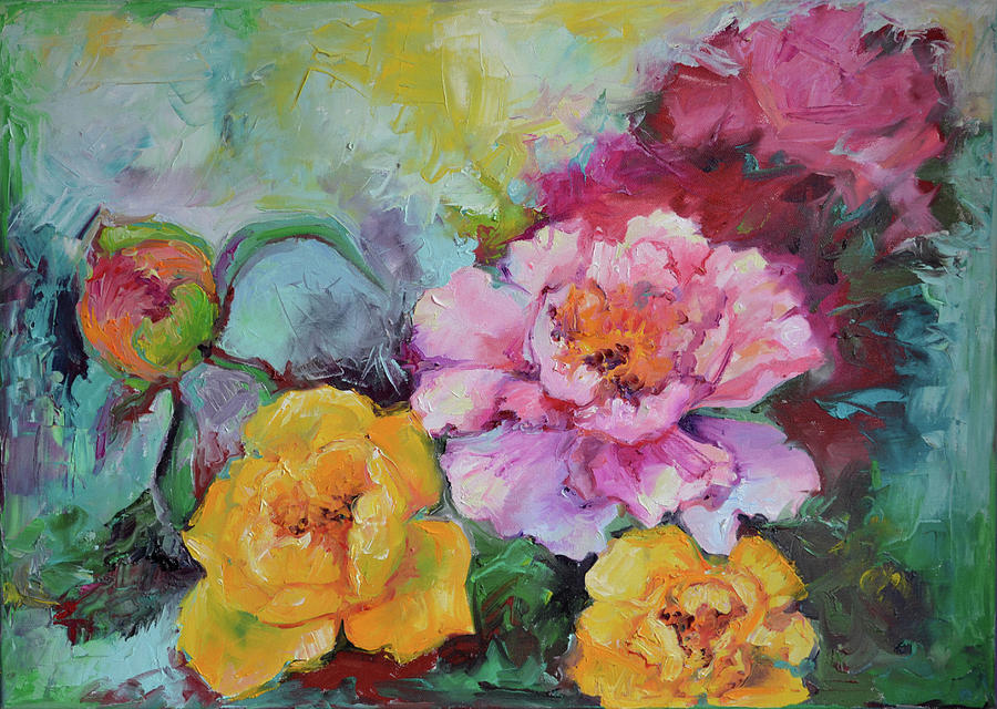 Painting Yellow Roses, Art Oil painting:  Original