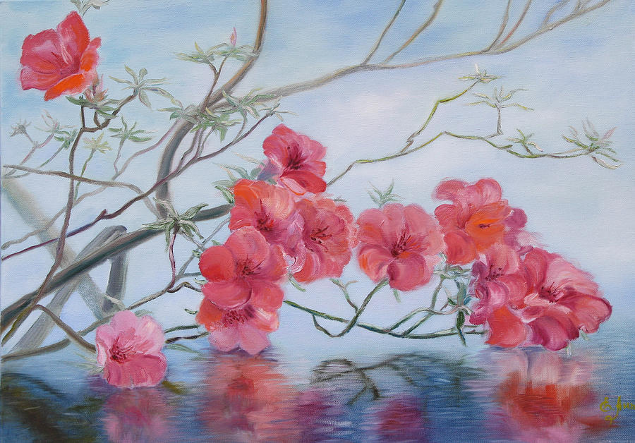 Flowers over Water Painting by Elena Antakova