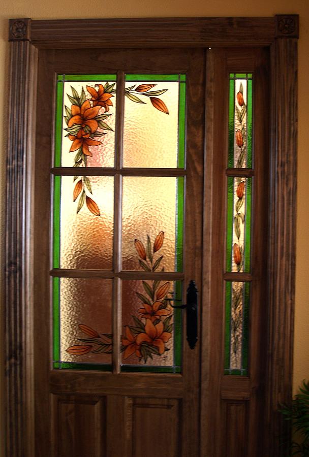 Flowers painted stained glasswork Glass Art by Justyna Pastuszka