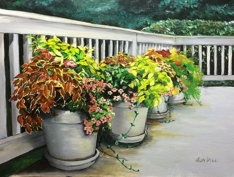 Flowers Pots on Deck Painting by Ronald Dill