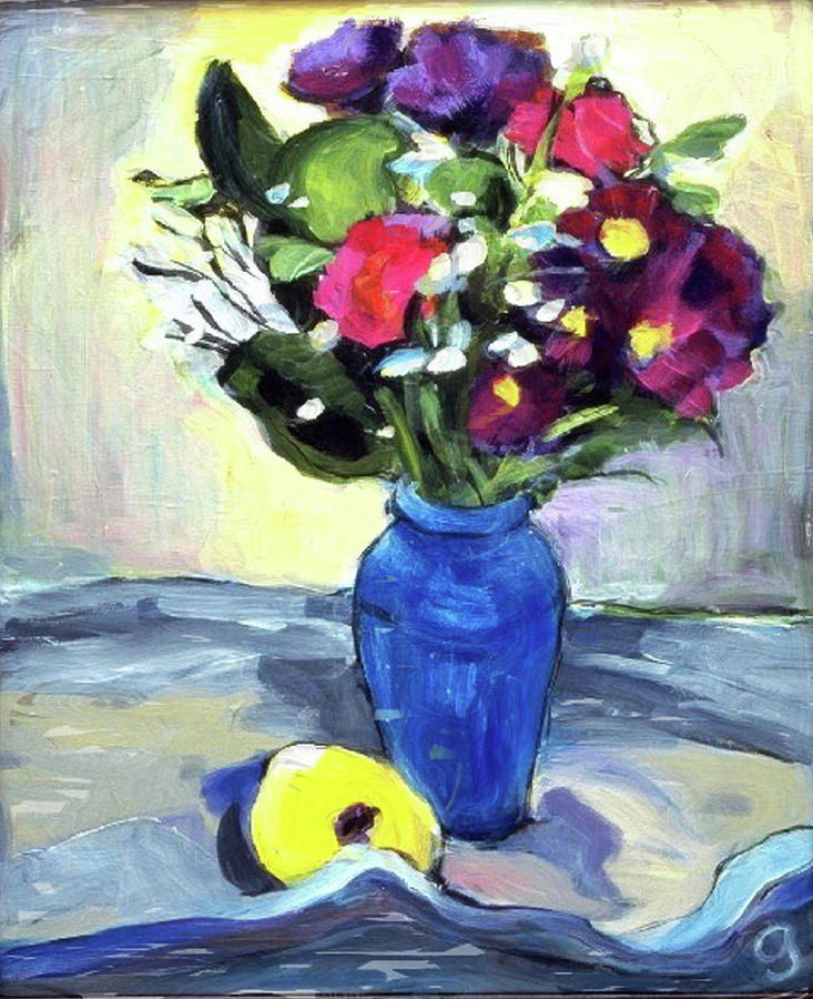Flowers with Apple 1998 Painting by Carla Dreams