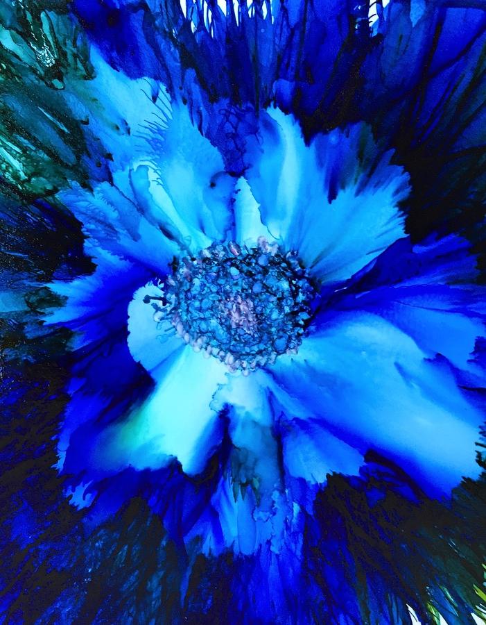 Flowerscape Blue Lustre Painting by Lisa Grogan