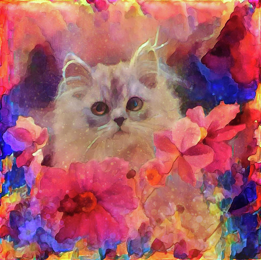 Flowery Kitty Mixed Media by Lilia D