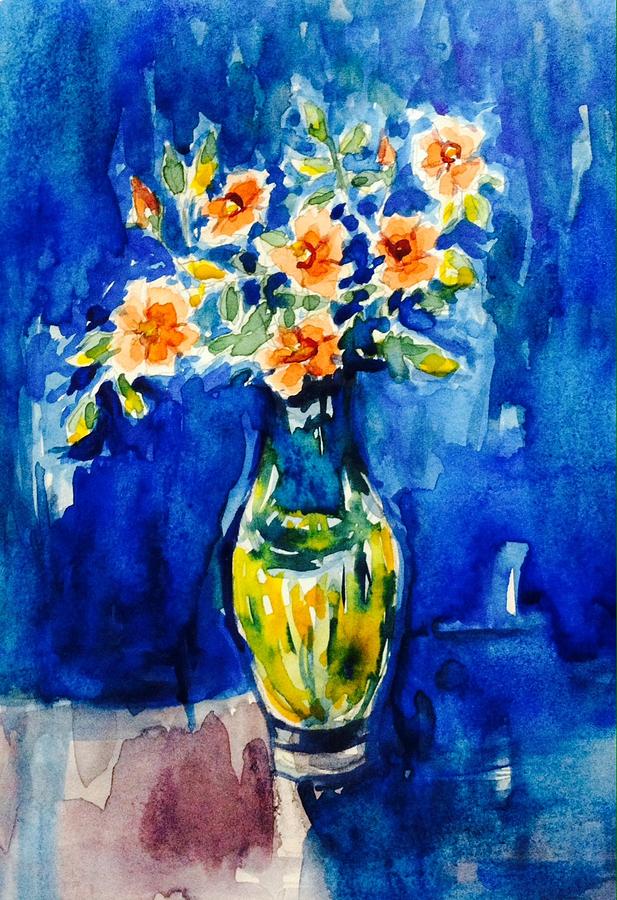 Flowes in yellow vase Painting by Hae Kim